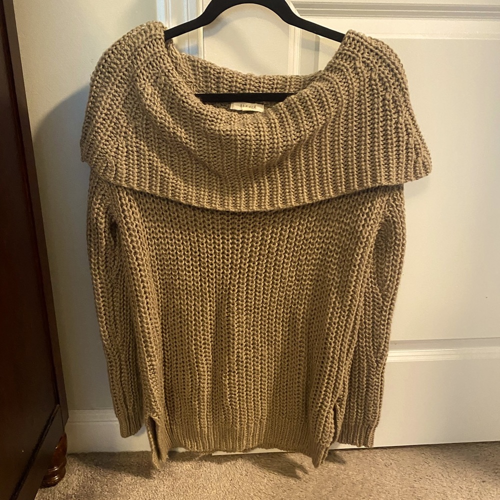 Brown knit off the shoulder sweater